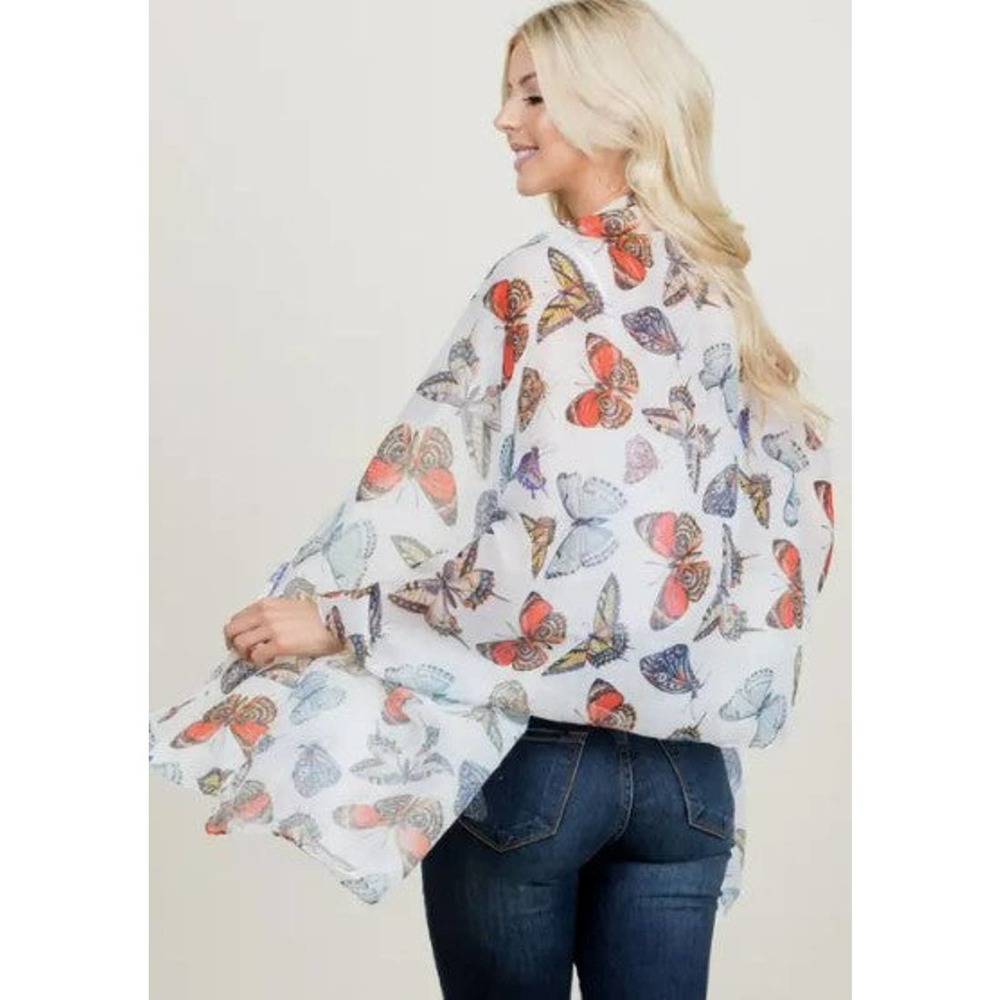 Butterfly Print Scarf Wrap White Colorful - Picture 3 of 5